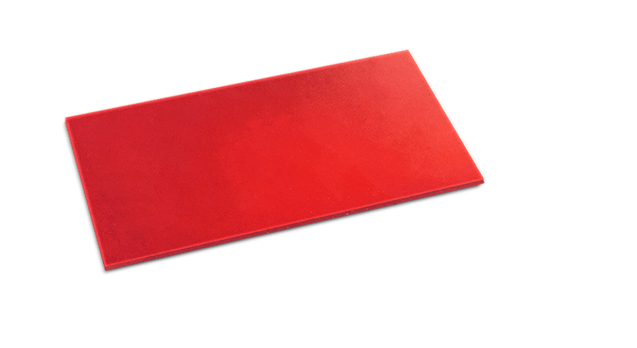 Red fire extinguishing pad with a smooth surface, angled and isolated on a transparent background.