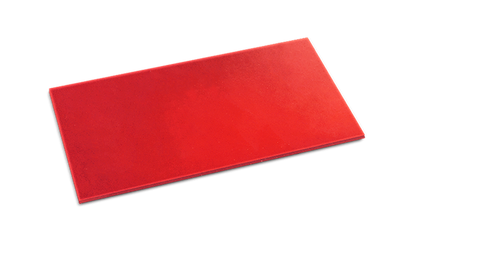 Red fire extinguishing pad with a smooth surface, angled and isolated on a transparent background.